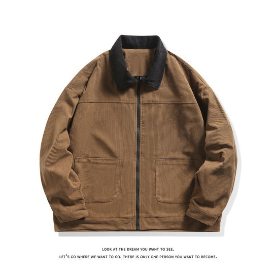 Herren nan gefütterte Cordjacke mit Kontrastkragen und Frontreißverschluss EB