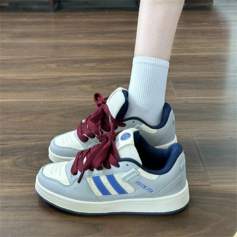 Damen modische Sneakers mit dicker, gepolsterter Sohle und elastischen Schnürsenkeln EB