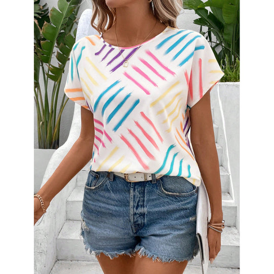 Damen T-Shirt mit modernem Strichmuster und lässigem Schnitt EB