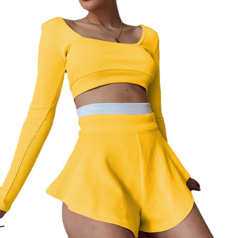 Damen Sportliches Crop-Top und Shorts Set EB