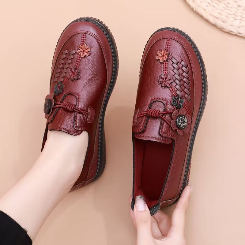 Damen Bequeme Mokassins mit floralem Design und elastischem Riemen EB