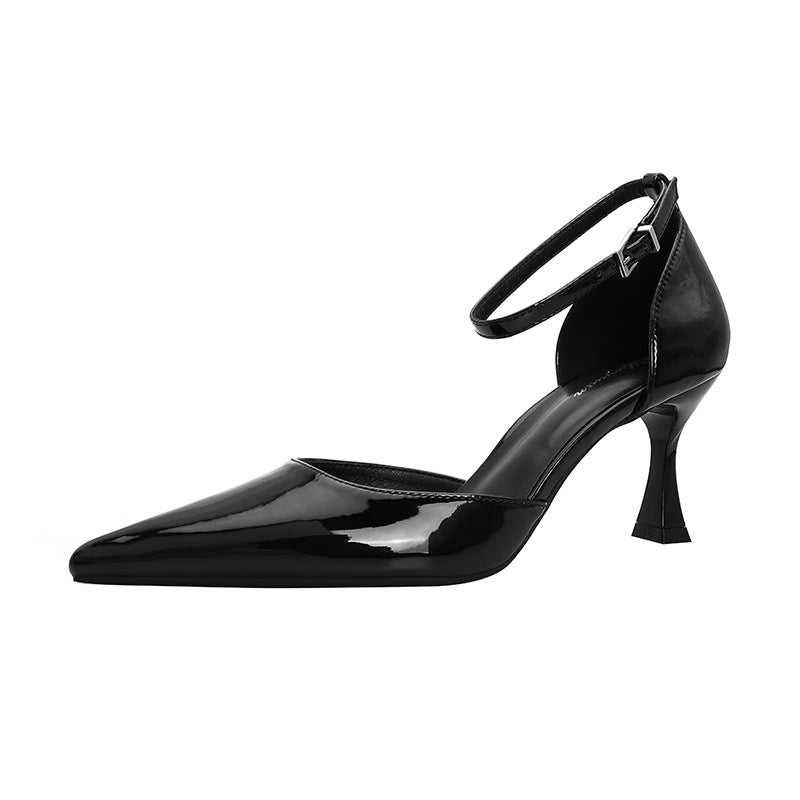 Damen elegante Stiletto-Pumps mit verstellbarem Riemen und glänzender Oberfläche EB