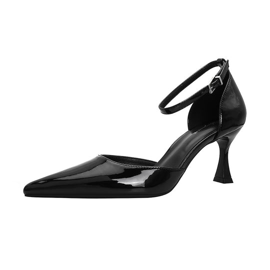 Damen elegante Stiletto-Pumps mit verstellbarem Riemen und glänzender Oberfläche EB