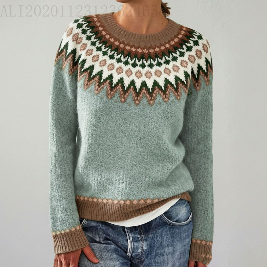 Damen nan Norwegerpullover aus Wollmix mit Rundhalsausschnitt und traditionellem Fair-Isle-Yoke EB