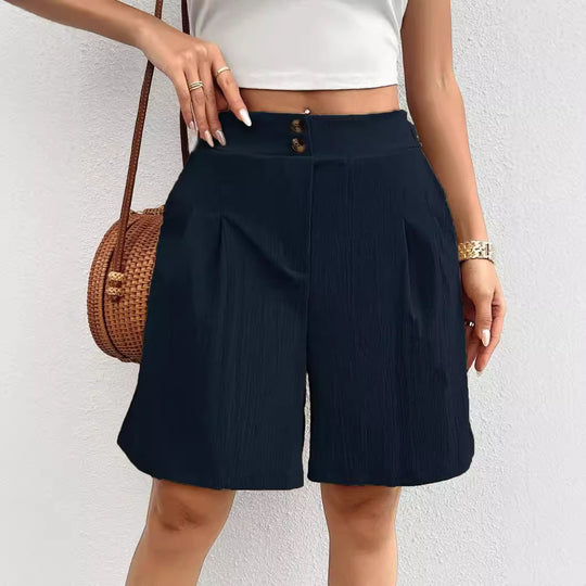 Damen Elegante Shorts mit Knopfverschluss und faltigem Design EB