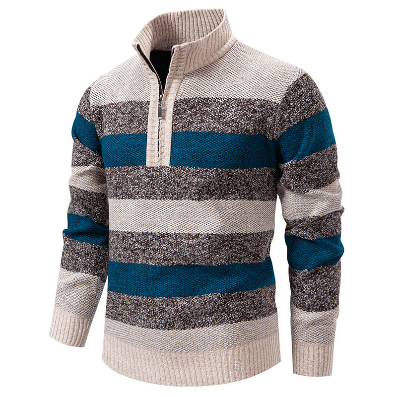 Herren modischer Strickpullover mit halbhohem Kragen und kontrastierenden Streifen EB