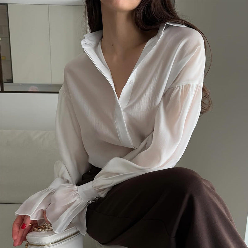 Damen elegante Bluse mit voluminösen Ärmeln EB