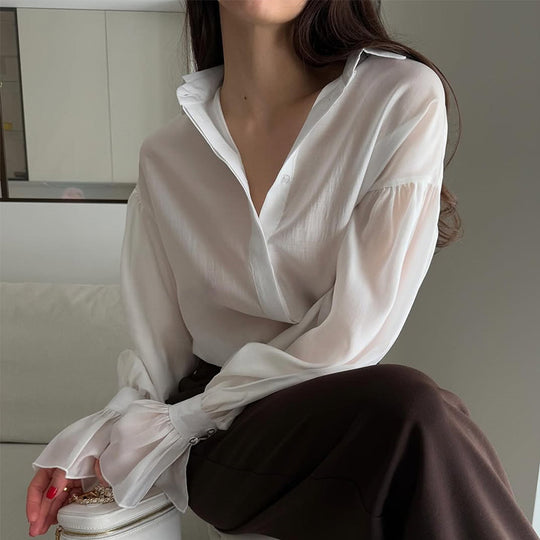 Damen elegante Bluse mit voluminösen Ärmeln EB