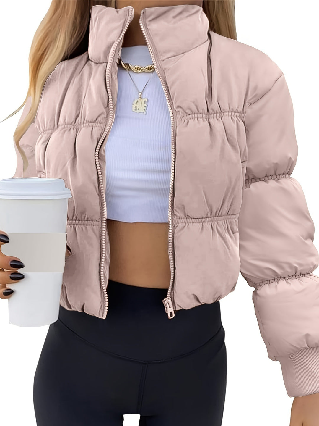 Damen gesteppte Kurzjacke mit hohem Kragen und voluminösem Schnitt EB