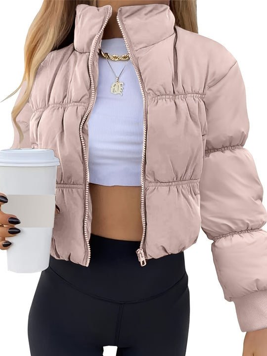 Damen gesteppte Kurzjacke mit hohem Kragen und voluminösem Schnitt EB