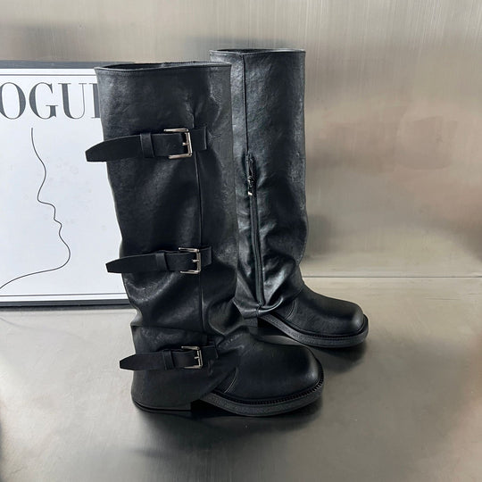 Damen modische Stiefel mit verstellbaren Riemen und robustem Profil EB