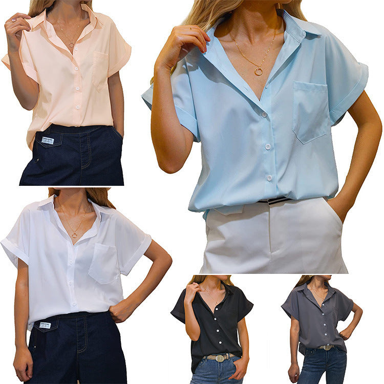 Damen elegant geschnittene Kurzarmbluse EB