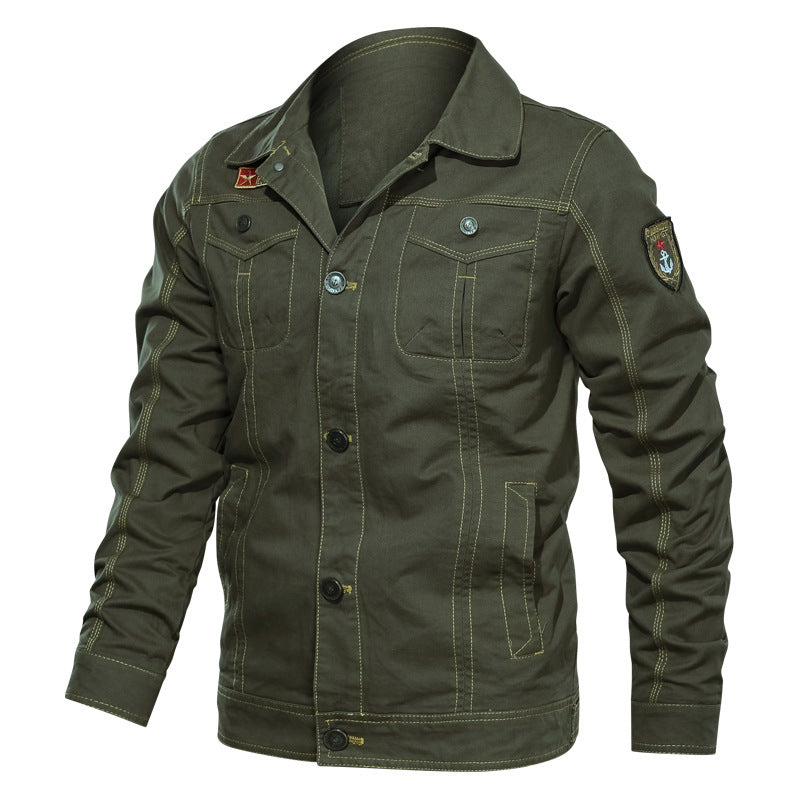 Herren Canvas Overshirt mit militärischer Optik Kontraststeppungen und Brustklappen EB