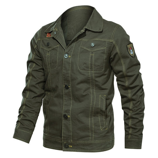 Herren Canvas Overshirt mit militärischer Optik Kontraststeppungen und Brustklappen EB