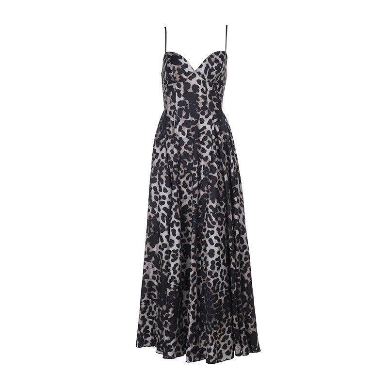 Damen Maxikleid mit figurbetontem Schnitt und floralem Leopardenmuster EB