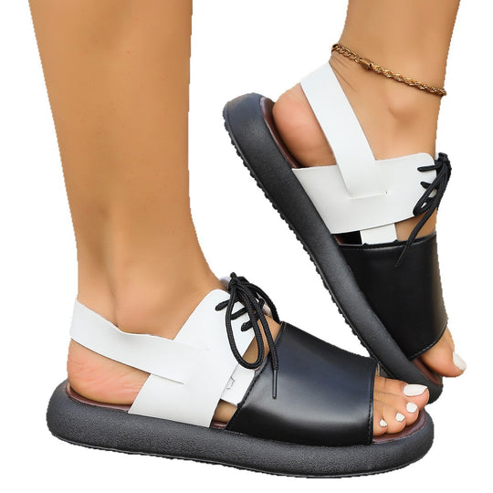 Damen modische offene Schnürsandalen mit komfortablem Fußbett EB