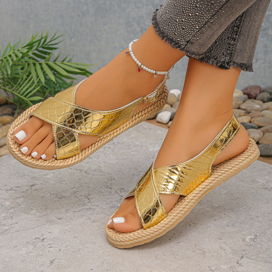 Damen Riemensandalen mit schickem Schlangenleder-Design und komfortablem Fußbett EB