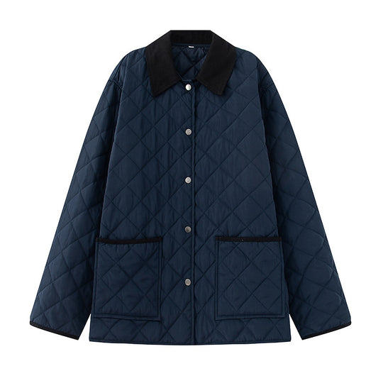 Damen Steppjacke aus weichem Material mit kontrastierendem Kragen und praktischen Taschen EB