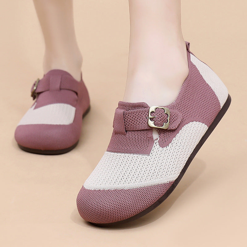 Damen Slip-On Schuhe mit verstellbarem Schnallenverschluss und atmungsaktiver Oberflächenstruktur EB