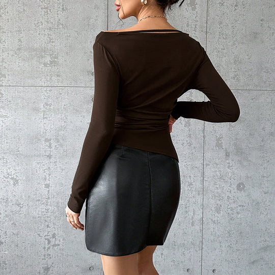 Damen asymmetrisches Langarm-Top mit Wasserfallausschnitt und feinem Schulterband Eichborn Berlin