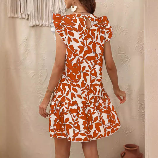Damen Sommerliches Minikleid mit Rüschen und floralem Druck EB