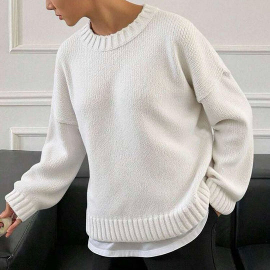 Damen lässiger und oversized Strickpullover mit Rundhalsausschnitt EB
