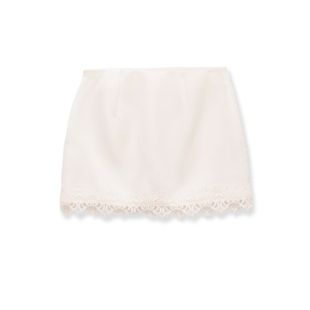Damen eleganter Rock mit Spitzenbesatz und strukturiertem Gewebe EB