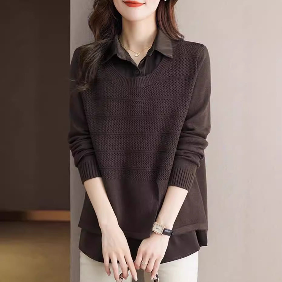 Damen Modischer Layered Pullover mit Struktur EB