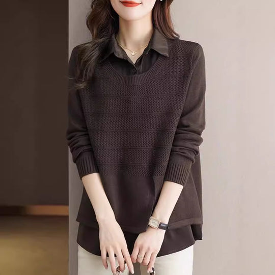 Damen Modischer Layered Pullover mit Struktur EB