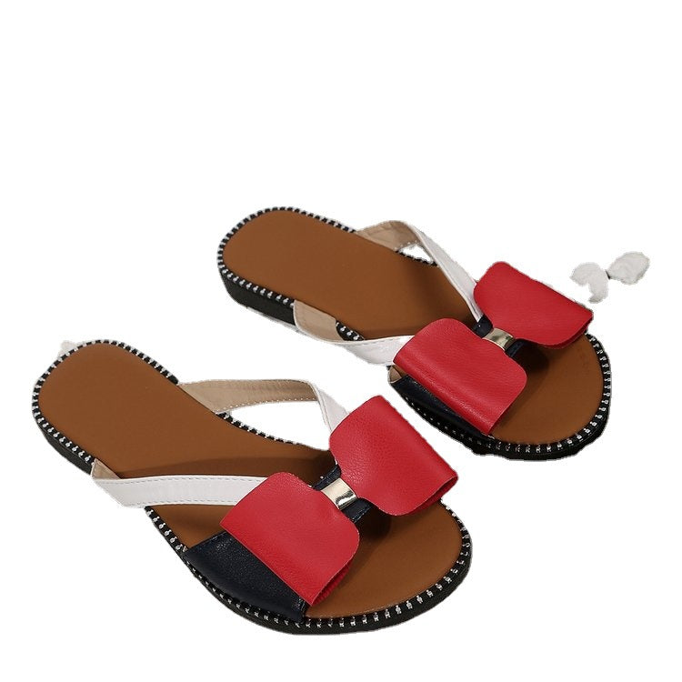 Damen modische Zehentrenner-Sandalen mit eleganten Schleifen und komfortablem Fußbett EB