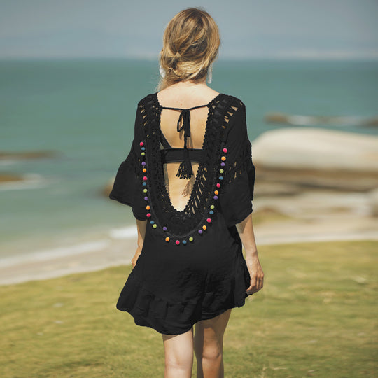 Damen Freizeitkleid mit raffinierten Lochmustern und voluminösen Ärmeln EB