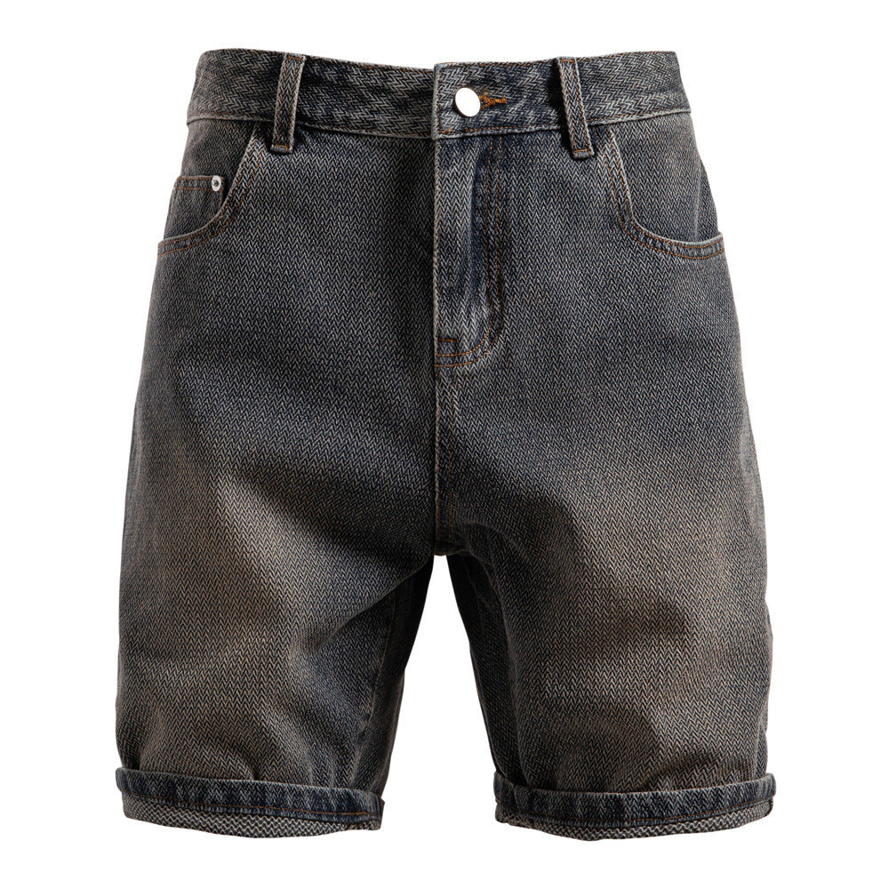 Herren nan Jeansshorts mit Umschlag, mittelhoher Bund und klassischer Taschenaufteilung EB