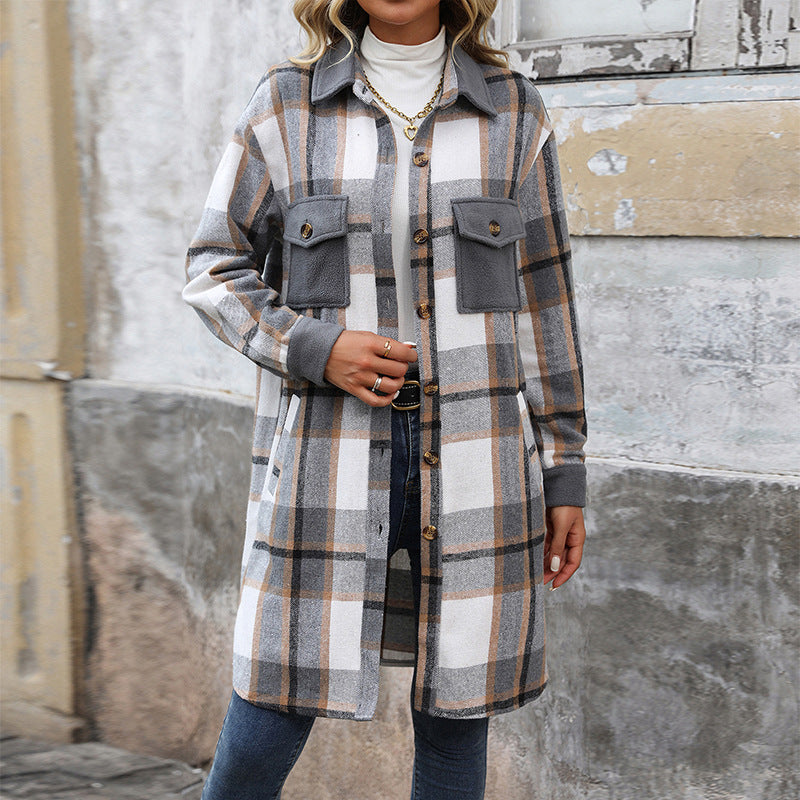 Damen Long-Hemdjacke im Overshirt‑Stil mit Brustklappen EB