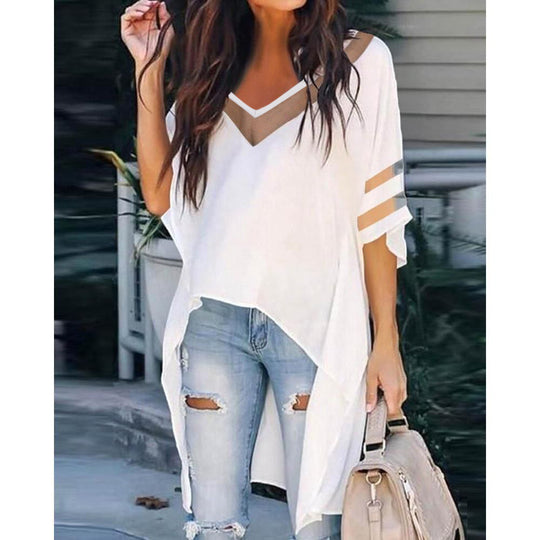 Damen Oversized T-Shirt mit transparenten Einsätzen und V-Ausschnitt EB