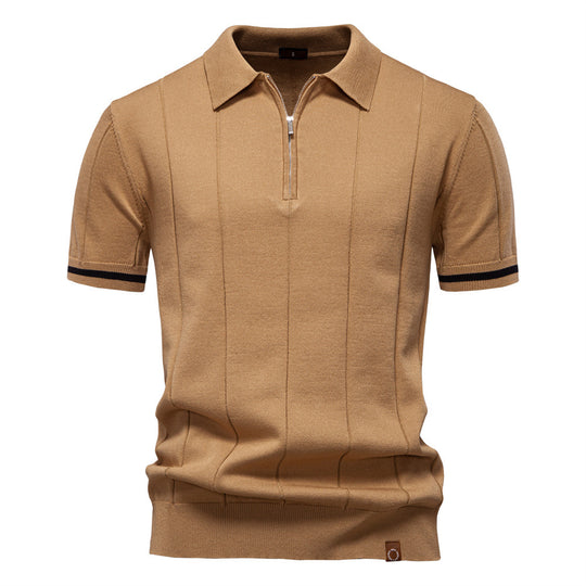 Herren Polohemd mit kurzer Knopfleiste und strukturiertem Design EB