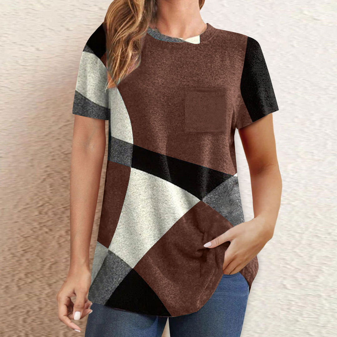 Damen T-Shirt mit modernem geometrischen Design und praktischer Brusttasche EB