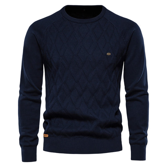 Herren Strickpullover mit strukturierter Rautenmuster-Optik und modischem Rundhalsausschnitt EB