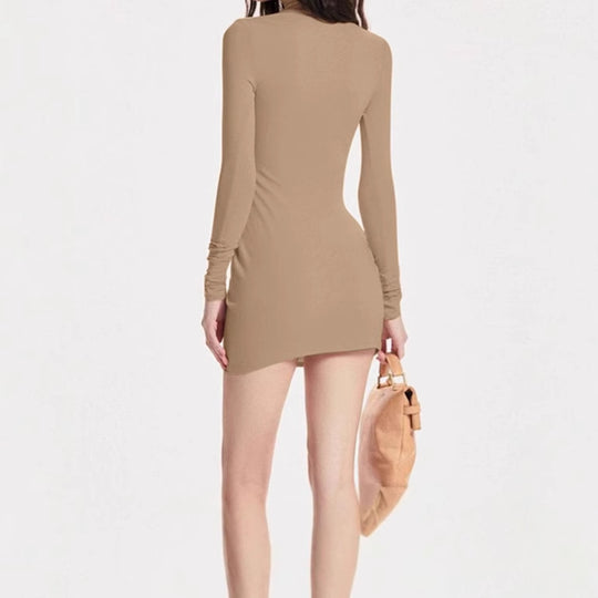 Damen figurbetontes Kleid mit hohem Kragen und langen Ärmeln EB