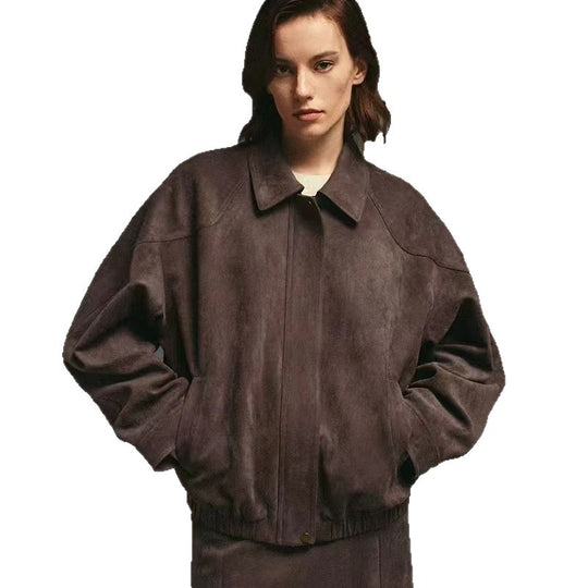 Damen Modische Kunstlederjacke mit elegantem Stehkragen und lässigem Schnitt EB