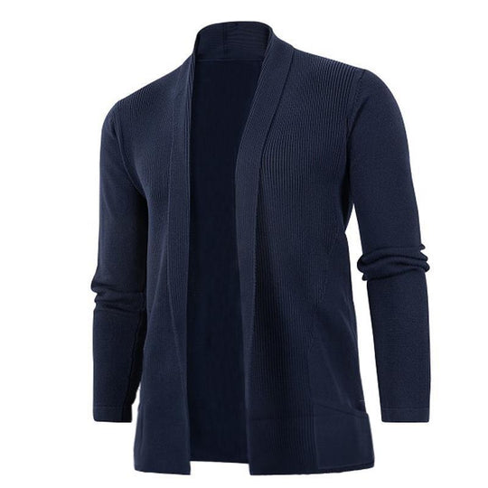 Herren lässige Strickjacke mit offenem Kragen und elegantem Rippdesign EB