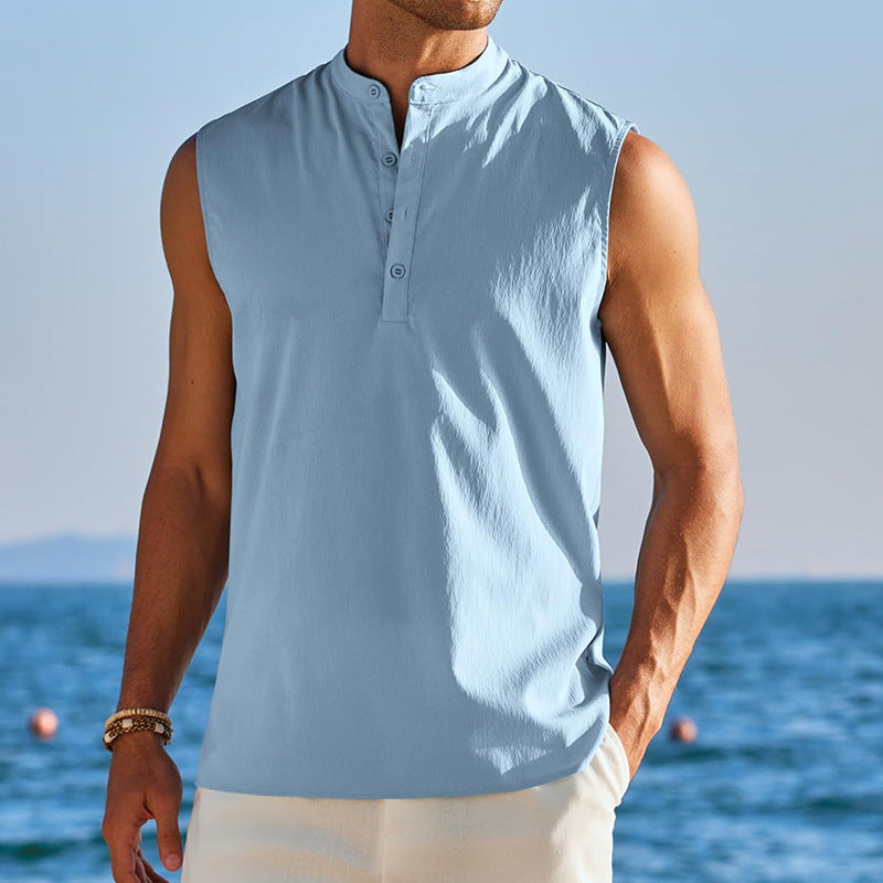 Herren Ärmelloses Henley-Shirt aus atmungsaktivem und leichtem Material EB