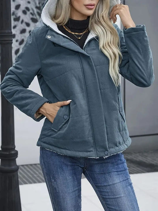 EB | Kurzer Mantel - Gesteppt - Reguläre Passform - Fleece-Futter - Kapuze - Reißverschlussöffnung