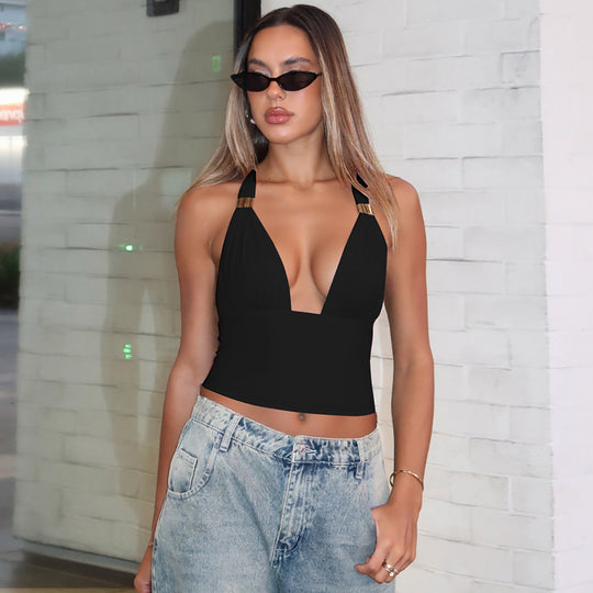 Damen Crop-Top mit tiefem V-Ausschnitt und eleganten Trägerdetails EB