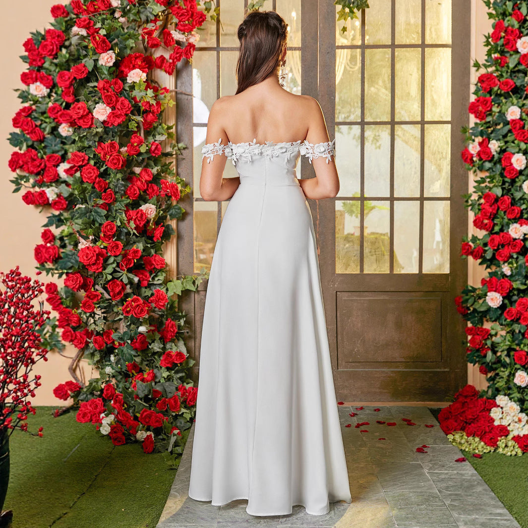Damen Elegantes Abendkleid mit schulterfreien Ärmeln und hohem Beinschlitz EB