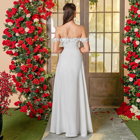 Damen Elegantes Abendkleid mit schulterfreien Ärmeln und hohem Beinschlitz EB