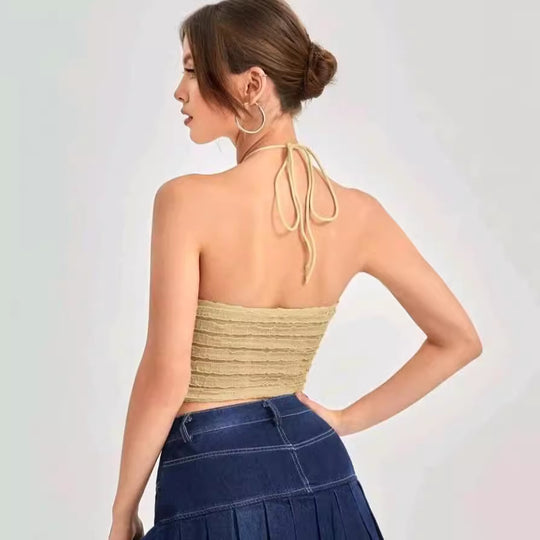 Damen Crop-Top mit Rüschendesign und zarten Trägern EB