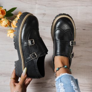 Damen Brogue-Monk-Slipper mit doppeltem Schnallenverschluss, gesteppter Kante und grober Profilsohle EB