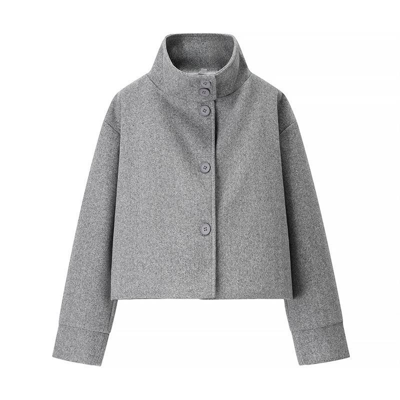 Damen modische Cropped-Jacke mit hohem Kragen und praktischen Knöpfen EB