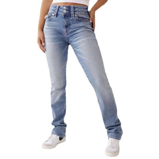 Damen High-Waist Slim Fit Jeans mit elegantem Knopfdetail EB
