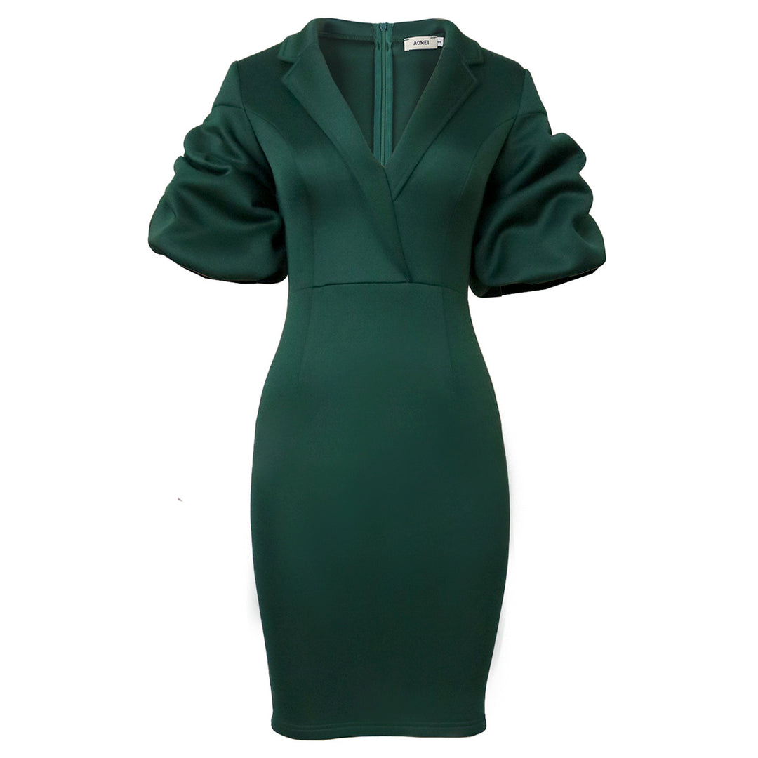 Damen figurbetontes Kleid mit eleganten Puffärmeln EB